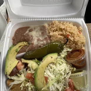 Flautas, the chicken is very dry the rice and beans are good