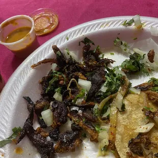 Enough burnt pieces to make a whole taco in itself