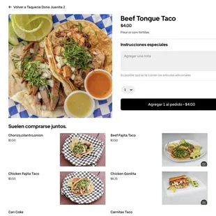 tacos, menu