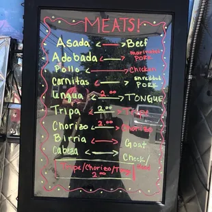 a menu on a blackboard