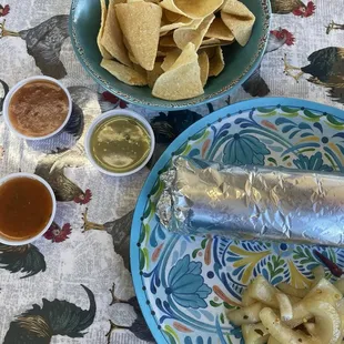 Chicken Burrito with chips and salsa