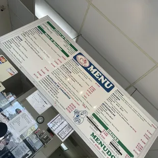 the menu of the restaurant