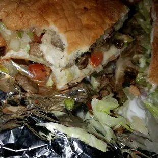 Cross section of torta. Asada has good flavor, but the bread is not fresh and toasty. Chavez taqueria is so much tastier.