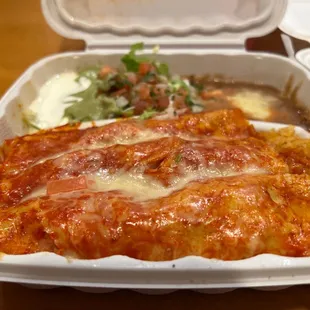 3 enchilada plate meal - option of red or green sauce.