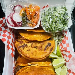 Quesa birria tacos with extra cilantro/onion/lime.