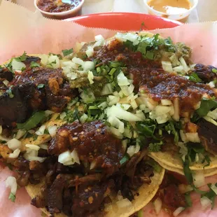 Taqueria El Abuelo four plate with the best tacos anywhere!