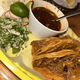 100% recommend if you are craving birria tacos, good price and amazing taste.