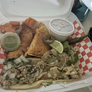 Pollo tacos &amp; quesabirria tacos