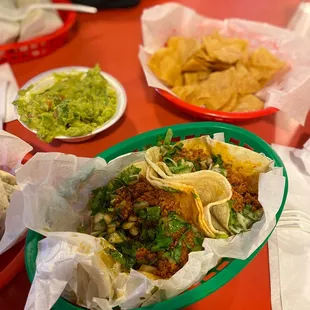 Chorizo Tacos and Chips &amp; Guac