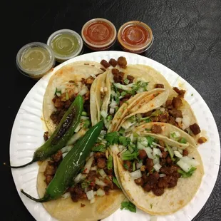 5 spicy pork tacos. Yummy!