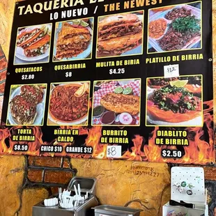 a menu on the wall