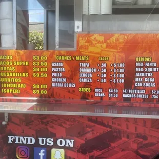 Menu prices