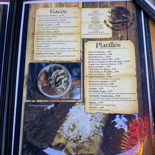 Menu tacos y platillos