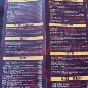menu