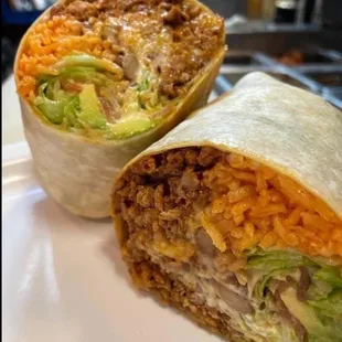 a burrito cut in half