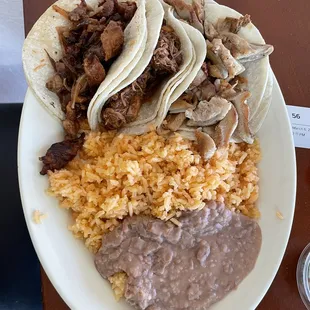 Tacos Plato (shredded beef, pastor, pork stomach) the jam!!