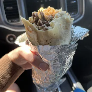 barbacoa burrito with beans, rice, &amp; cheese