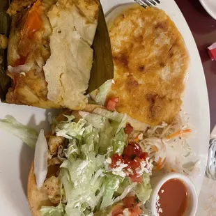 Pupusa, tamale, tostada