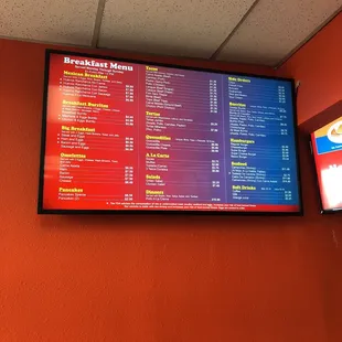 Big screen tv menu