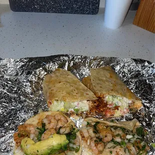 Burrito &amp; shrimp tacos.