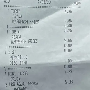 a receipt for a taqueria