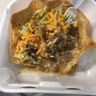 My ground beef taco salad was swimming in liquid. Very blandly seasoned. I won't be back!
