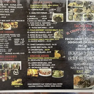 Lunch and dinner menu