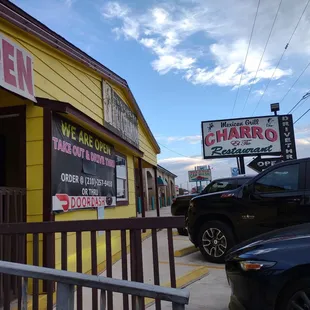 the entrance to a restaurant