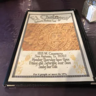 Aztec Calendar menu