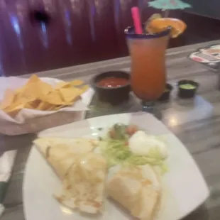 Mexican Sunset and chicken quesadilla