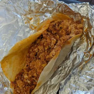 Chorizo and egg on flour