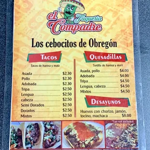 Menu as of November 2018