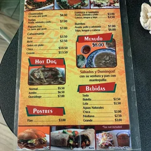 Back part of the menu