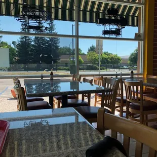 tables and chairs in a restaurant
