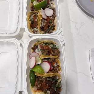 Carne asada and Al pastor tacos