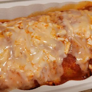 a lasagna in a container