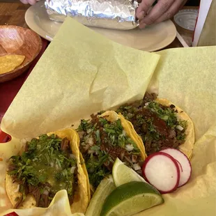 Asada Super Burrito Regular Tacos Carnitas Barbacoa and asada