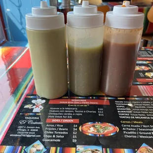 3 different types of Salsas .. Avocado, Green and Red. All delicious.