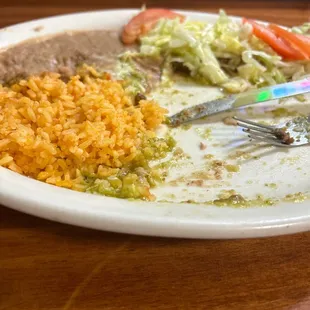 Enchiladas verdes Side of rice and beans