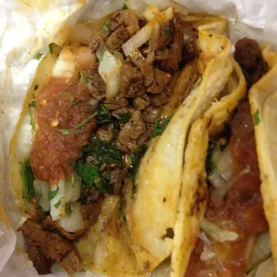 Asada tacos. Yum. Little over cooked