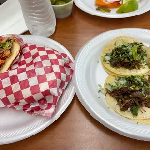 Al Pastor Torta and barbacoa Taco
