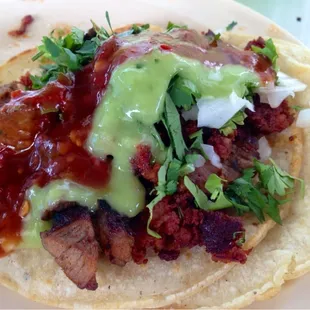 Campechana taco...has Carne Asada and Chorizo