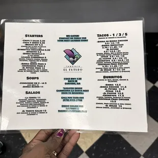 Front of menu