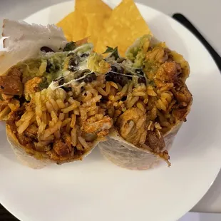Thought this was going to be good...it wasn&apos;t. Grilled Chicken Super Burrito. Joke order of &apos;chips and salsa&apos; for $3.65.