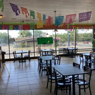 tables and chairs in a restaurant