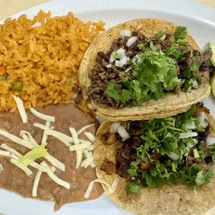 Delicious steak and al pastor tacos