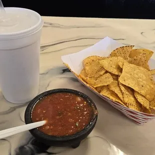 Horchata with chips &amp; salsa. Sweet with heat!