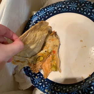 A supposed chicken and cheese flour quesadilla only.