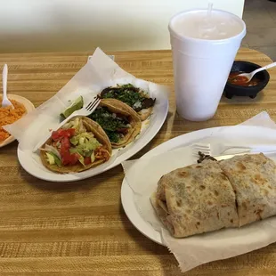 Tacos, burrito, and agua de horchata--of course. Tacos were the best!