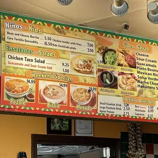 menu (inside restaurant)